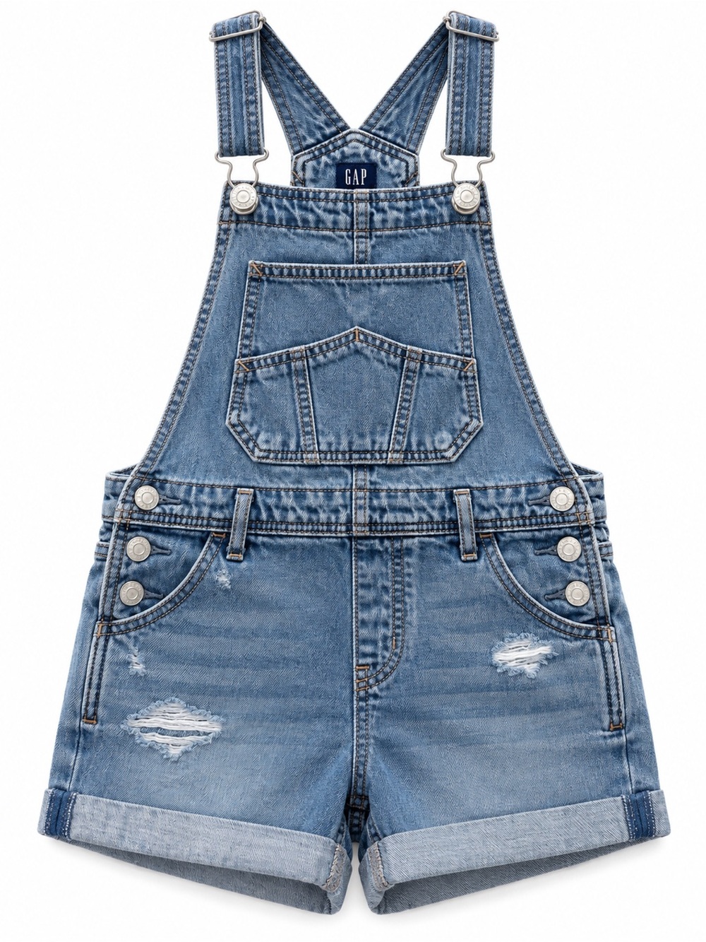 GAP Light Blue Distressed Denim Short Overalls